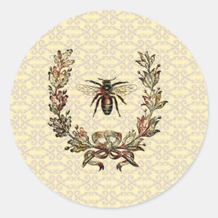 Pegatina Redonda Vintage Bee Wreath