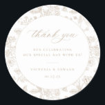 Pegatina Redonda Vintage Beige Floral Boda Gracias<br><div class="desc">Vintage Beige Floral Pattern,  favor de la boda gracias pegatina.</div>