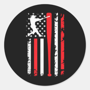 Pegatina Redonda Vintage Béisbol Americano Bandera Espíritus De Béi