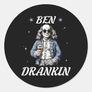 Pegatina Redonda Vintage Ben Drankin' Gracioso 4 De Julio Beber Pr