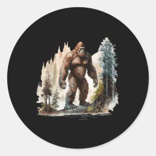 Pegatina Redonda Vintage Bigfoot 70s Retro Bosque Sasquatch Senderi