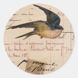Pegatina Redonda Vintage Bird and Ledger Paper Digital Art