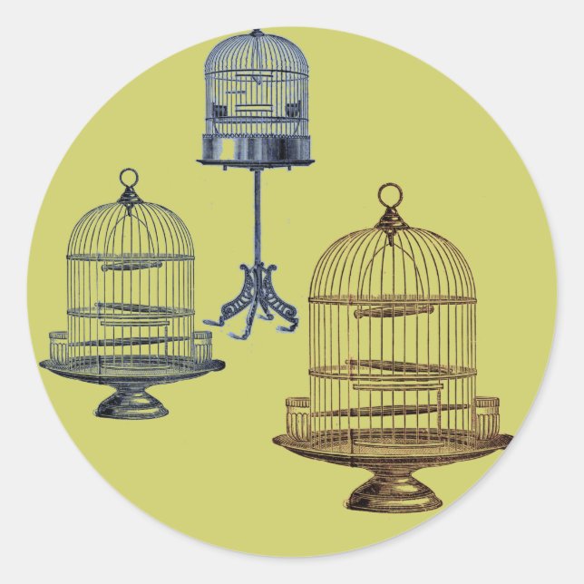 Pegatina Redonda Vintage Bird Cages (Anverso)