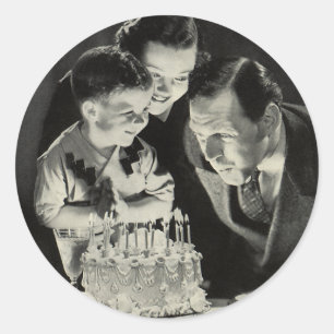 Pegatina Redonda Vintage Birday Party for Dad with Cake