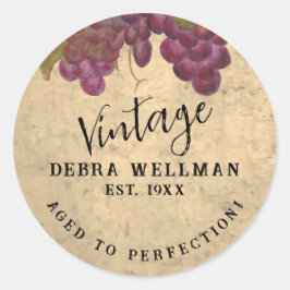 Pegatina Redonda Vintage Birday Personalizado Watercolor Grape Clus