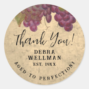 Pegatina Redonda Vintage Birthday Wine Tema Gracias
