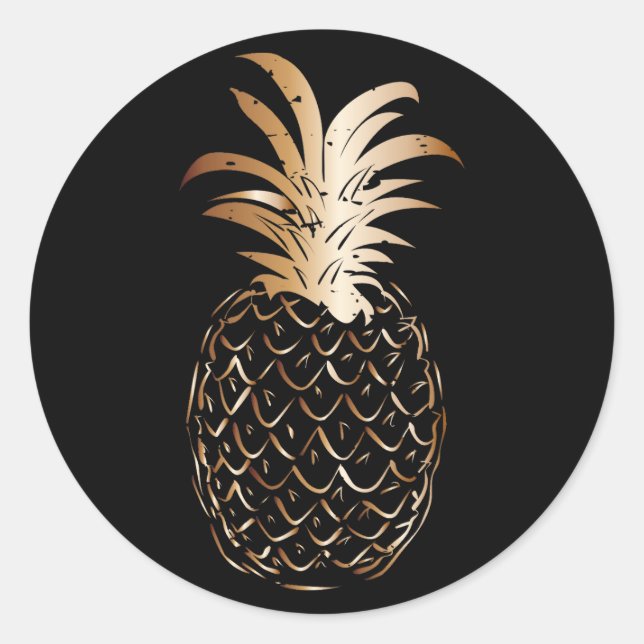 Pegatina Redonda Vintage Black Gold Trendy Pineapple Tropical (Anverso)
