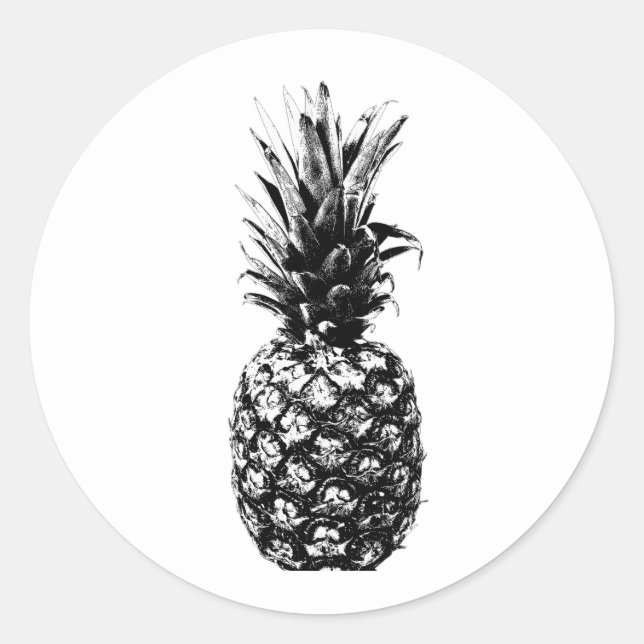 Pegatina Redonda Vintage Black White Modern Tropical Pineapple (Anverso)