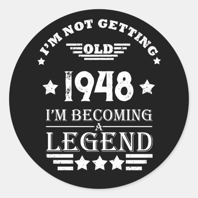 Pegatina Redonda Vintage blanco negro personalizado de 75 años (Anverso)