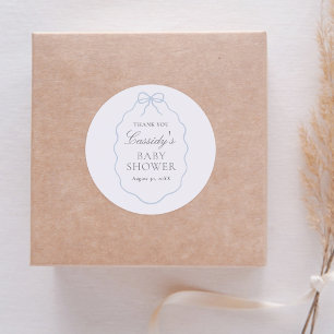 Pegatina Redonda Vintage Blue Bow Boy Baby Shower