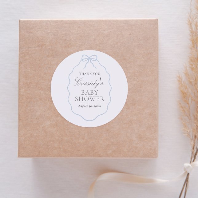 Pegatina Redonda Vintage Blue Bow Boy Baby Shower (Subido por el creador)