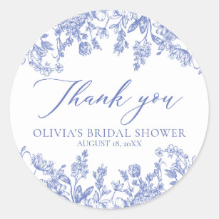 Pegatina Redonda Vintage Blue Bridal Shower Gracias Pegatinas