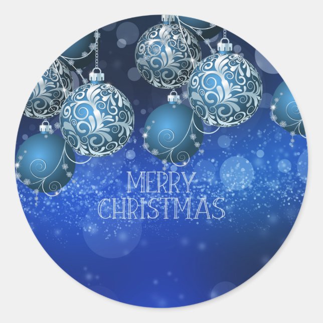 Pegatina Redonda Vintage Blue Flat (Personalise) Christmas Card (Anverso)