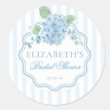 Vintage Blue Hydrangea Flower Stripe Bridal Shower
