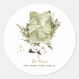 Pegatina Redonda Vintage Bohemia Navidad acuarela