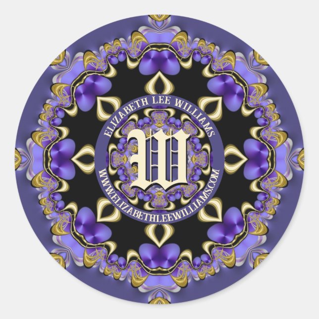 Pegatina Redonda Vintage Bohemia Purple Gold Lace Mandala (Anverso)