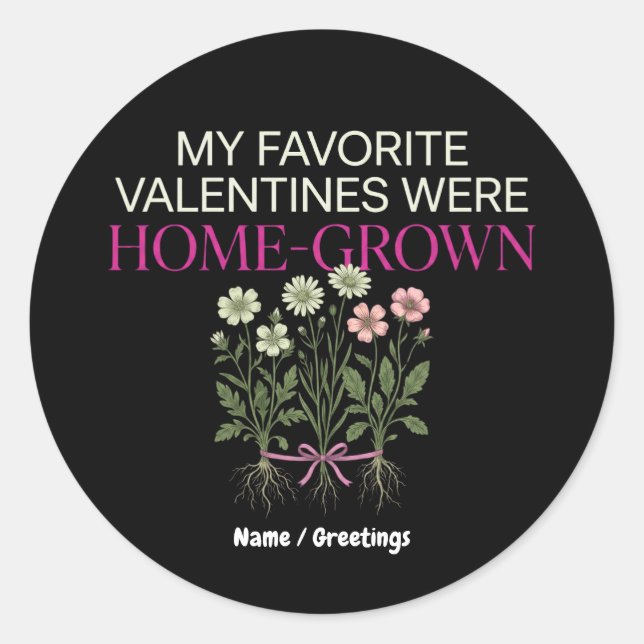Pegatina Redonda Vintage Botanical Home-Grown Valentines Scientific (Anverso)