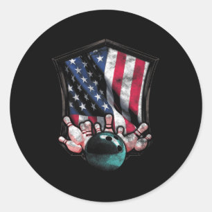 Pegatina Redonda Vintage Bowling American Bandera Bowling