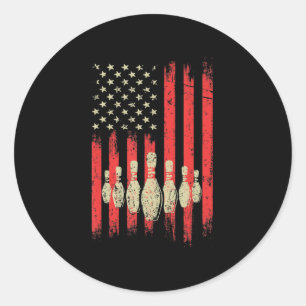 Pegatina Redonda Vintage Bowling American Bandera Bowling