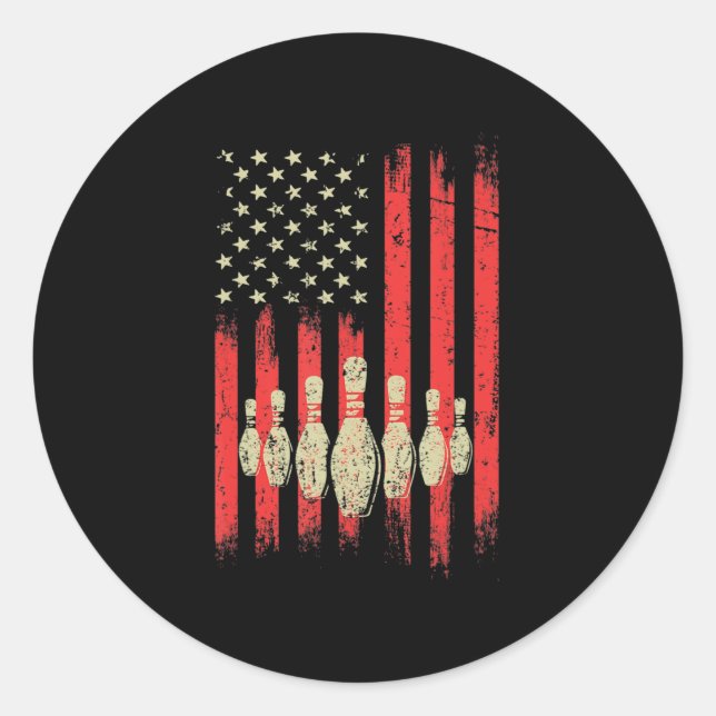 Pegatina Redonda Vintage Bowling American Bandera Bowling (Anverso)
