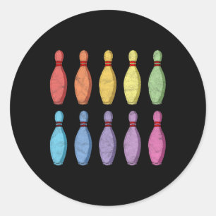 Pegatina Redonda Vintage Bowling Pin Rainbow Pop Art Retro Gra de 8