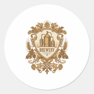 Pegatina Redonda Vintage Brewery Emblem Sticker | Classic Craft Bee