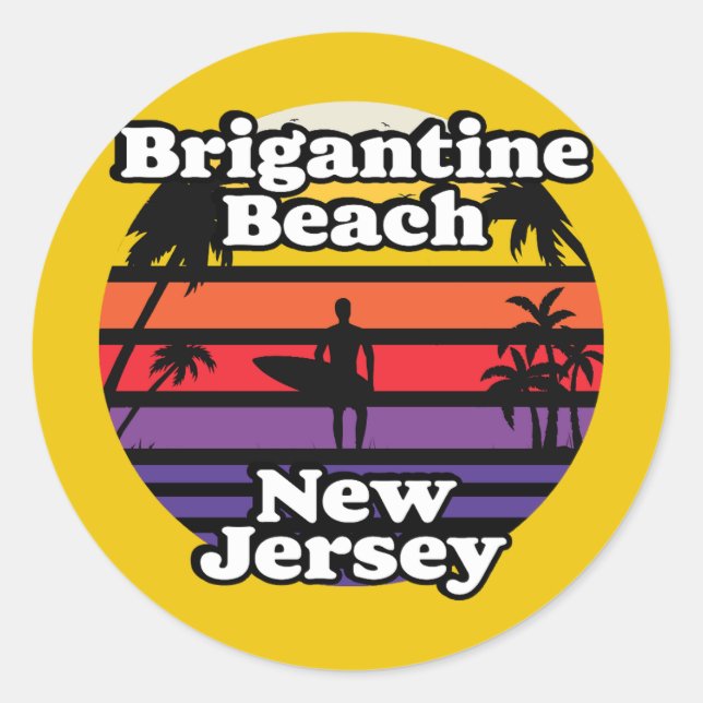 Pegatina Redonda Vintage Brigantine Beach New Jersey (Anverso)