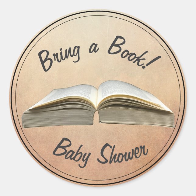 Pegatina Redonda Vintage Bring a Book Baby Shower (Anverso)