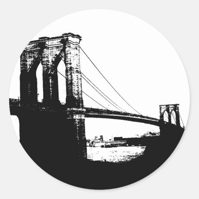 Pegatina Redonda Vintage Brooklyn Bridge (Anverso)