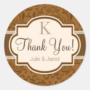 Pegatina Redonda Vintage Brown Damask Gracias