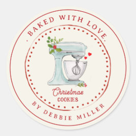Pegatina Redonda Vintage Cake Mixer Baked with love Holiday
