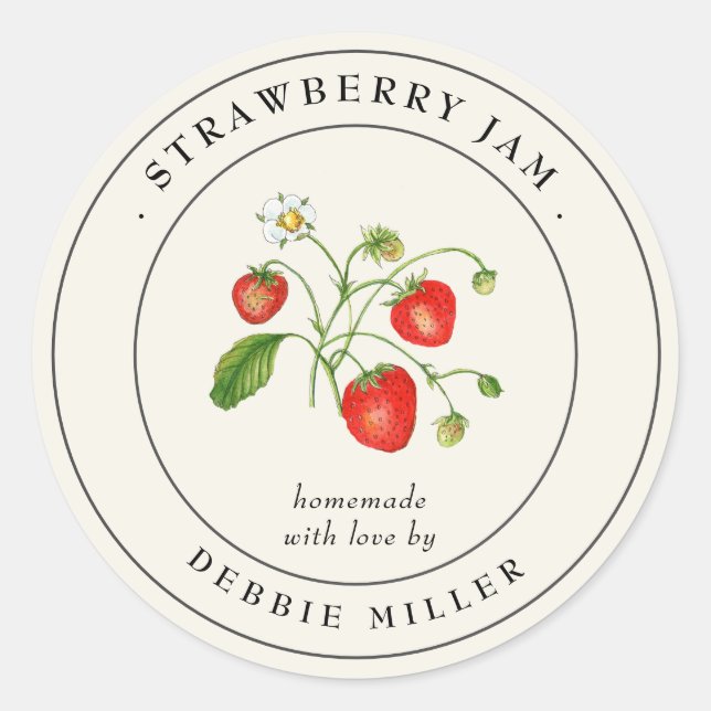 Pegatina Redonda Vintage Canning Strawberry Jam Jar Labs (Anverso)