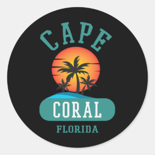Pegatina Redonda Vintage Cape Coral Florida Playas Novedad Art Pal