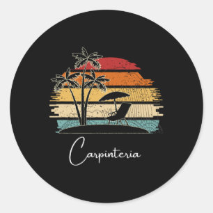 Pegatina Redonda Vintage Carpinteria Beach Lover Palm Trees Spring