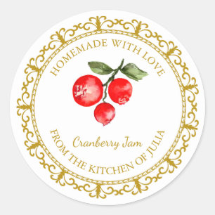 Pegatina Redonda Vintage Casero Cranberry Jam Label l White