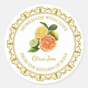 Pegatina Redonda Vintage Casero Mezclado Citrus Jam Label l Blanco