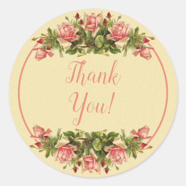 Pegatina Redonda Vintage Catherine Klein Apricot Rosas Gracias (Anverso)