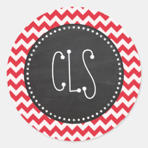 Pegatina Redonda Vintage Chalk Alizarin Crimson Chevron; zig zag