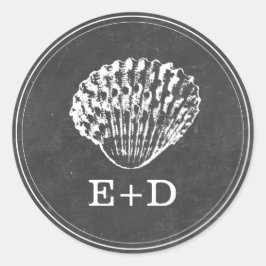 Pegatina Redonda Vintage Chalkboard Seashell Beach Wedding Favor