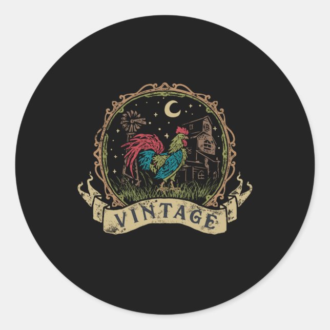 Pegatina Redonda Vintage Chicken (Anverso)