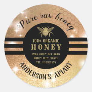 Pegatina Redonda Vintage chispeante tarro de miel
