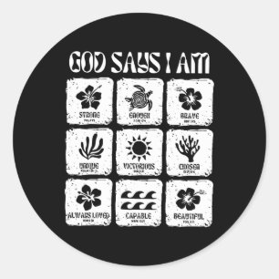 Pegatina Redonda Vintage Christian God Say I Am Flower Beach Hawaii