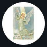 Pegatina Redonda Vintage Christmas Angel<br><div class="desc">Vintage Christmas Angel</div>