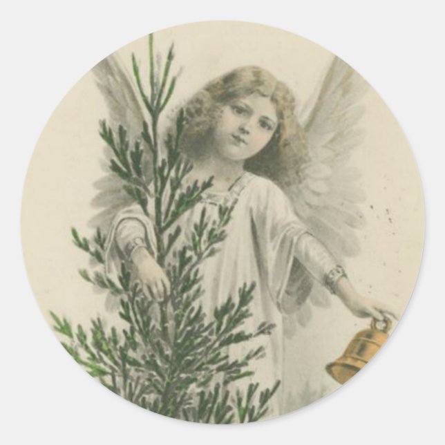 Pegatina Redonda Vintage Christmas Angel (Anverso)