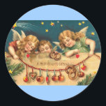 Pegatina Redonda Vintage Christmas - Angel Children<br><div class="desc">Arte de época - Una NAVIDAD FEROSA</div>