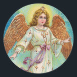 Pegatina Redonda Vintage Christmas Angel Faux Gold<br><div class="desc">Este es un colorido ángel vintage de Navidad con oro falso.</div>