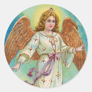 Pegatina Redonda Vintage Christmas Angel Faux Gold
