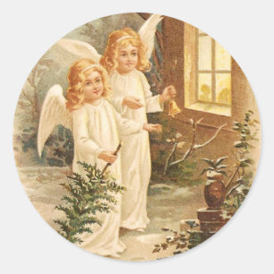 Pegatina Redonda Vintage Christmas Angels