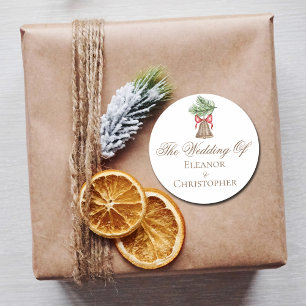 Pegatina Redonda Vintage Christmas Bell Minimalista Boda de vacacio