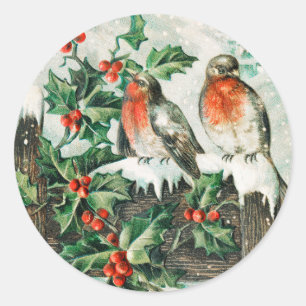 Pegatina Redonda Vintage Christmas birds Holiday